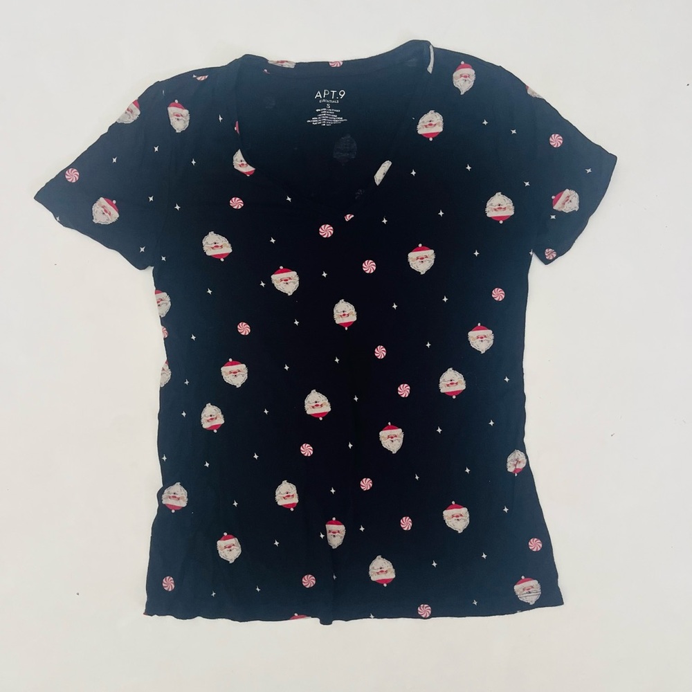 Apt. 9 Essentials Christmas Tee Shirt Santa Peppermint Short Sleeve Tagless S